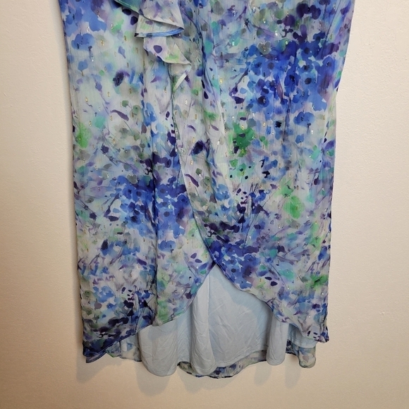 NWT Adrianna Papell Abstract Floral Metallic Chiffon Blue High-Low Dress Size 10 - Picture 12 of 16